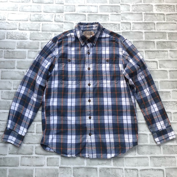 Duluth Trading Company Plaid Button Shirt Dual Pocket Men L Trim Fit Cabincore - Picture 1 of 11